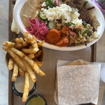 Brassica - Salad with falafel and a side of pita & brassica fries - Mediterranean Near Me - Cincinnati, Ohio