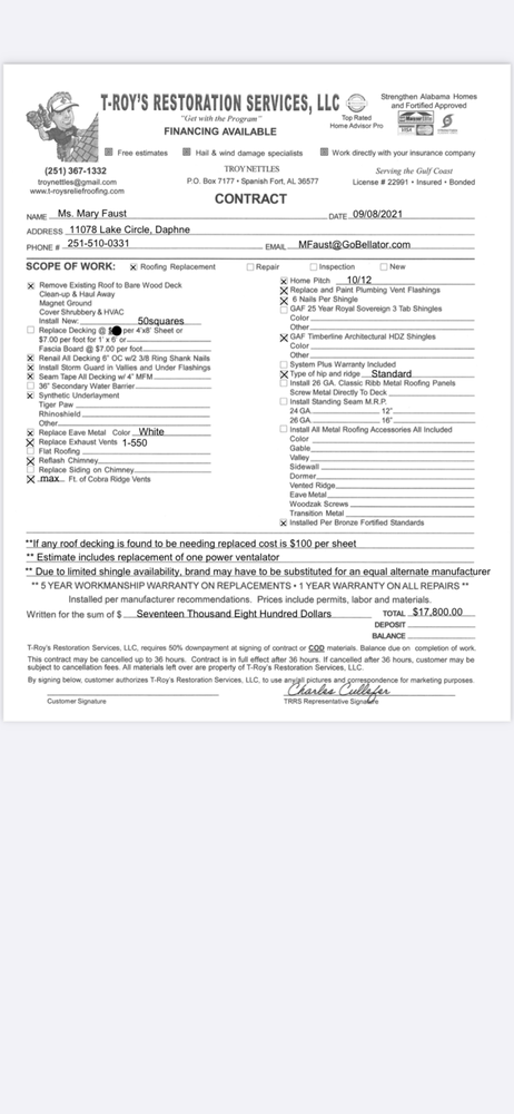 Slide of T-Roys Relief Roofing