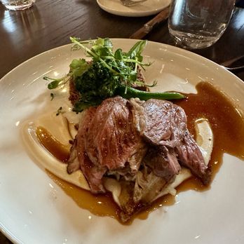 The Dorset - ROSEMARY LEG OF LAMB  rosti potato, cauliflower purée, broccolini, rosemary jus, mint sauce - British Near Me - Toronto, Ontario