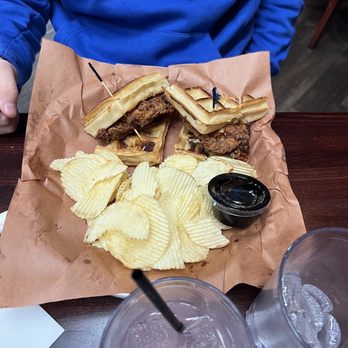 Jimmy Madison's - Chicken and waffle sandwich with chips - Southern Near Me - Harrisonburg, Virginia Jimmy Madison's - Chicken and waffle sandwich with chips - Southern Near Me - Harrisonburg, Virginia