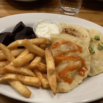 The Fox Den - 3 Perogie combo. Side of fries and beets - Polish Near Me - Woburn, Massachusetts