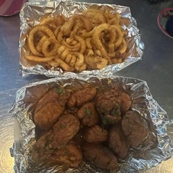 Recovery Room - Stinging honey cilantro boneless wings and large fry