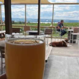 Outdoor seating looking out on Cayuga Lake- and my Fresh Hazy IPA