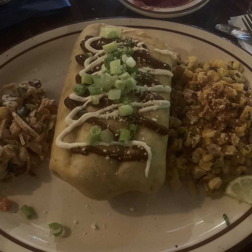 Beef Chimichanga with Mexican Cole slaw and Street Corn Beef Chimichanga with Mexican Cole slaw and Street Corn