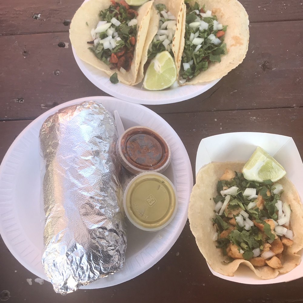 Pollos Asados El norteño #2 - Top is the al pastor tacos, bottom right is a pollo taco, and of course, the pollo burrito large enough to be the size of a small baby - Food Trucks Near Me - Austin, Texas Pollos Asados El norteño #2 - Top is the al pastor tacos, bottom right is a pollo taco, and of course, the pollo burrito large enough to be the size of a small baby - Food Trucks Near Me - Austin, Texas