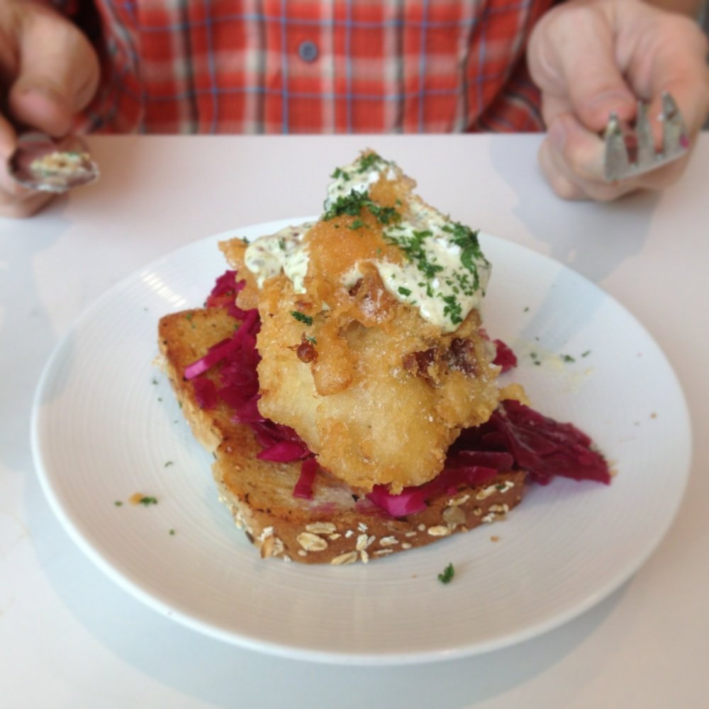 FIKA - Delicious fried cod with roe on toast! - Modern European Near Me - Minneapolis, Minnesota FIKA - Delicious fried cod with roe on toast! - Modern European Near Me - Minneapolis, Minnesota