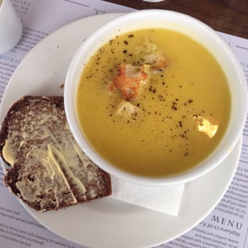 The Castle - Celeriac and Chickpea soup with Pesto and Garlic croutons. Served with brown bread and butter, of course! - Mediterranean Near Me - Cork, Colorado