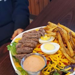 R & J’s Tavern - Pittsburgh salad, sirloin and hand cut fries. YUM.