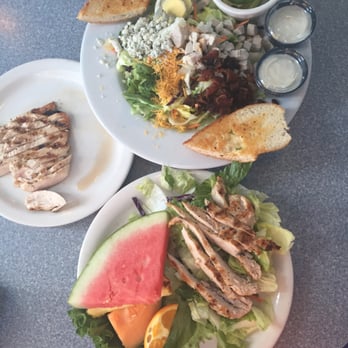 Blossom Trail Cafe - Cobb salad and grilled chicken salad with fruit and garlic bread - Breakfast & Brunch Near Me - Sanger, California Blossom Trail Cafe - Cobb salad and grilled chicken salad with fruit and garlic bread - Breakfast & Brunch Near Me - Sanger, California