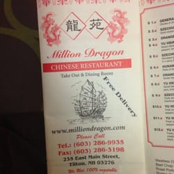 Million Dragon Restaurant - Front of delivery menu