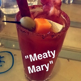Shack Breakfast & Lunch - Meaty Mary: cucumber vodka, SHACK-seasoned rim, bacon, cheese cube, and beef jerky straw - American Near Me - Frontenac, Missouri