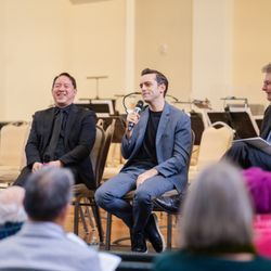 Berkeley Symphony - Guest conductor Ming Luke, composer Juan Pablo Contreras, and moderator Paul Dresher during a free pre-concert talk.