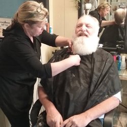 Grand Avenue Hair Club - Santa getting beard trimmed at Grand Ave. Hair Club in Fox Lake, Illinois