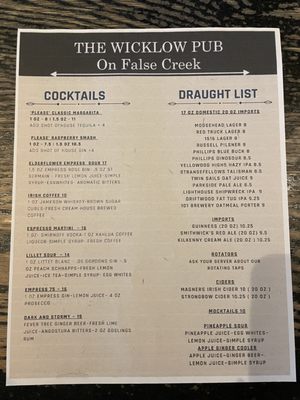 Menu photo 1 The Wicklow Public House Vancouver, BC Menu photo 1 The Wicklow Public House Vancouver, BC