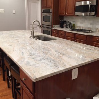 Loudoun Granite and Marble - Kitchen Granite - Fantasy Brown, 2 slabs with a seam - Countertop Installation Near Me - Ashburn, Virginia Loudoun Granite and Marble - Kitchen Granite - Fantasy Brown, 2 slabs with a seam - Countertop Installation Near Me - Ashburn, Virginia