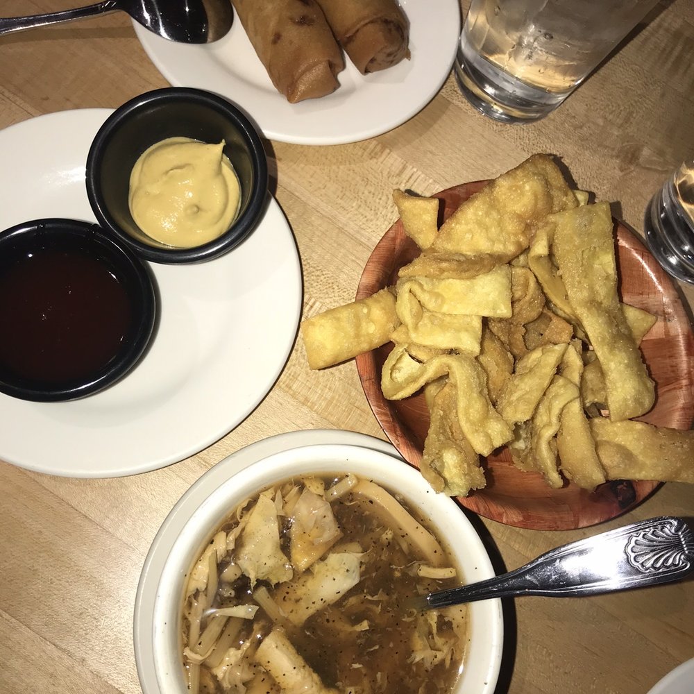 Orient Express - Egg Spring Rolls with sweet and sour and hot mustard, and hot and sour soup with crisps - Chinese Near Me - Atlanta, Georgia Orient Express - Egg Spring Rolls with sweet and sour and hot mustard, and hot and sour soup with crisps - Chinese Near Me - Atlanta, Georgia