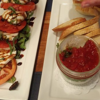Claytons Siesta Grille - Tomato Jam jar with goat cheese and pesto, and the Caprese salad - New American Near Me - Sarasota, Florida Claytons Siesta Grille - Tomato Jam jar with goat cheese and pesto, and the Caprese salad - New American Near Me - Sarasota, Florida