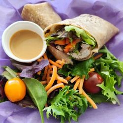 Dishin' Nutrition - Sesame Chicken Wrap with Peanut Sauce