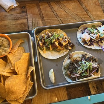 Trail Break - a tray of tacos and chips - Tacos Near Me - Hartford, Vermont