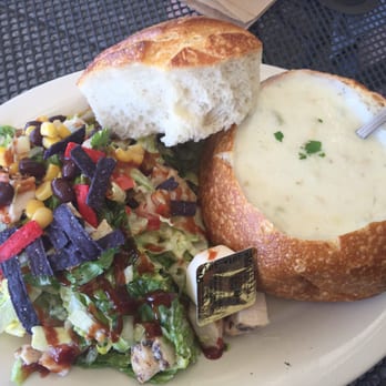 Boudin SF - Clam chowder in a bread bowl with a BBQ chicken salad - Bakeries Near Me - Vacaville, California Boudin SF - Clam chowder in a bread bowl with a BBQ chicken salad - Bakeries Near Me - Vacaville, California