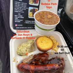 RAD BarBQue Ribs - Pork Ribs, Hot Link, Mac & Cheese, Potato Salad & Jambalaya.