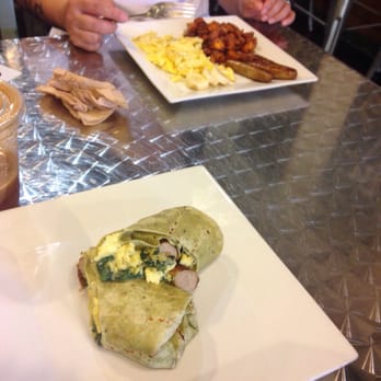 HLS Juice Bar & Grill - Egg, spinach and sausage - spinach wrap; sweet potato home fries, eggs and sausage. - New American Near Me - Maplewood, New Jersey