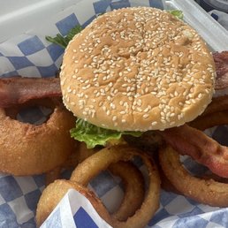 bacon, lettuce, and onion rings