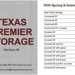 Texas Premier Storage - Price listings for Spring and Summer RV and boat storage near you!