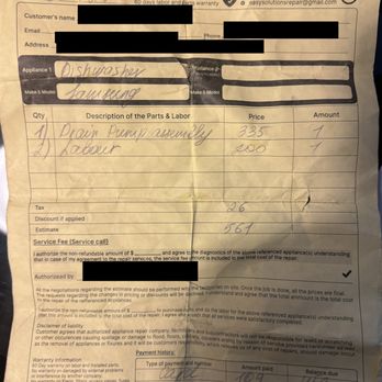 Easy Solutions Appliance Repair - I paid this bill in full, all I got in return was a headache. No refund, no repair! - Appliances & Repair Near Me Easy Solutions Appliance Repair - I paid this bill in full, all I got in return was a headache. No refund, no repair! - Appliances & Repair Near Me