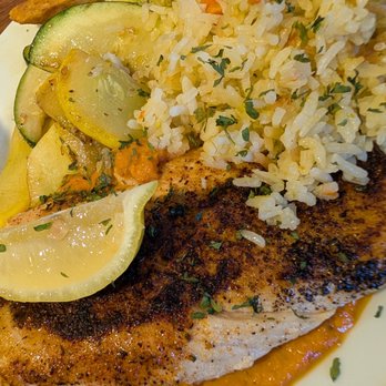 Three Birds Tavern - Spiced mahi mahi with rice and veggies - American Near Me - St. Petersburg, Florida Three Birds Tavern - Spiced mahi mahi with rice and veggies - American Near Me - St. Petersburg, Florida
