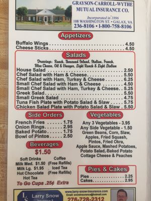 Menu photo 7 Lake View Restaurant Fancy Gap, VA