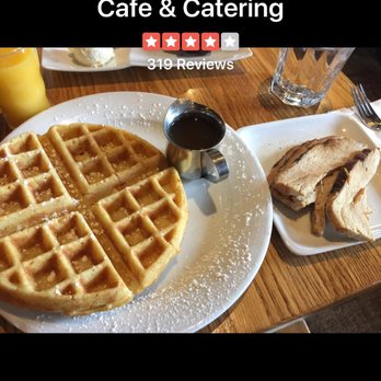 Irregardless Cafe - From the Griddle: Gluten Free Waffles with a side of Turkey "Bacon" - New American Near Me - Raleigh, North Carolina