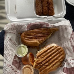 Kid's Cuban sandwich, croquetas, assortment of their sauces Kid's Cuban sandwich, croquetas, assortment of their sauces