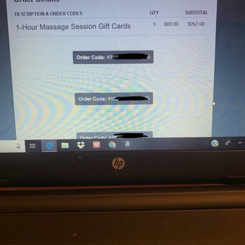Elements Massage - I purchased 3 separate "gift cards" (entered 3 in the quantity box) and this is what they emailed me. An ugly email with codes - Massage Near Me - Walnut Creek, California
