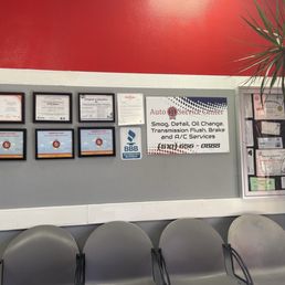 Inside their lobby showing their yelp certificates. Definitely a must go to service station! Inside their lobby showing their yelp certificates. Definitely a must go to service station!