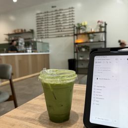 Iced Matcha with honey and almond milk Iced Matcha with honey and almond milk