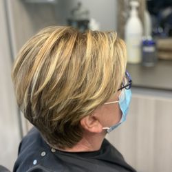 Lucid Hair Designs - "The Works" tint touch up, balayage highlights and lowlights, French Haircut, smoothing treatment.