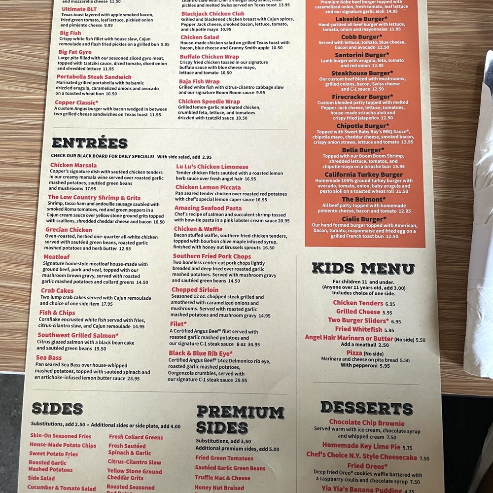 Copper Premium Pub - Nov 2022 Menu - Kids Menu Included - Pubs Near Me - Clover, South Carolina