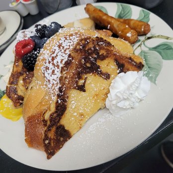 The Angry Egg - French toast with Mascarpone cheese, berries, whipped cream, sausage, and real maple syrup - Breakfast & Brunch Near Me - Manchester, Connecticut