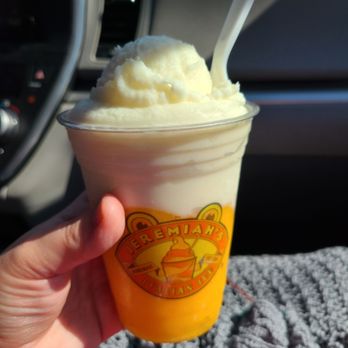 Jeremiah's Italian Ice - Half Pina Colada and half mango Italian ice - Desserts Near Me - McKinney, Texas