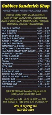 Menu photo 2 Subbies Sandwich Shop Lancaster, SC