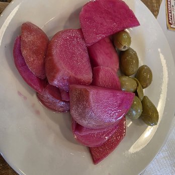 Abu Salim Middle Eastern Grill - Complimentary olives and radish - Halal Near Me - San Francisco, California