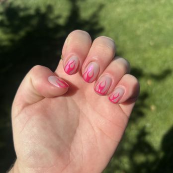 Tat's Nails On Central - Short flame nails by Haley @ Tat's Nails. Russian manicure with hard gel polish, flame detail and chrome powder. - Nail Salons Near Me - Phoenix, Arizona Tat's Nails On Central - Short flame nails by Haley @ Tat's Nails. Russian manicure with hard gel polish, flame detail and chrome powder. - Nail Salons Near Me - Phoenix, Arizona