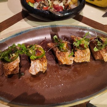 Sugarcane - Torched salmon (not so spicy if you take off the top) - Cocktail Bars Near Me - Las Vegas, Nevada