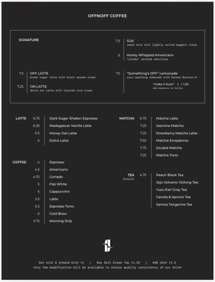 Menu photo 4 OFFNOFF COFFEE La Palma, CA Menu photo 4 OFFNOFF COFFEE La Palma, CA