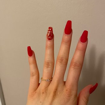 La Belle Nails - Red Matte Acrylics (came out to $65 total) - Nail Salons Near Me - Reno, Nevada