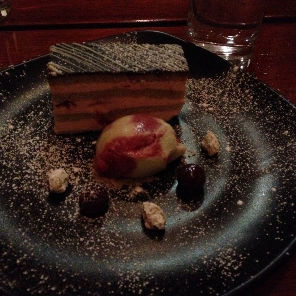 Field - Pistachio cake with cherry ice cream - Scottish Near Me - Edinburgh, EDH