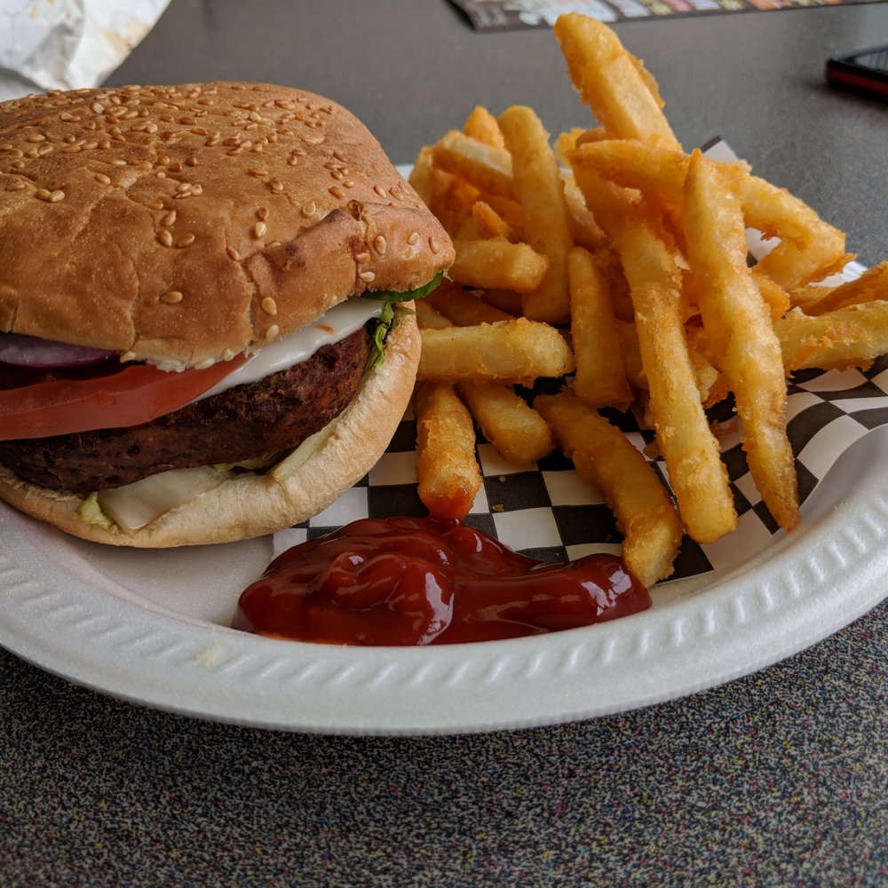 Veggie Flames - Burger with Fries and Ketchup - Indian Near Me - Mississauga, Ontario Veggie Flames - Burger with Fries and Ketchup - Indian Near Me - Mississauga, Ontario