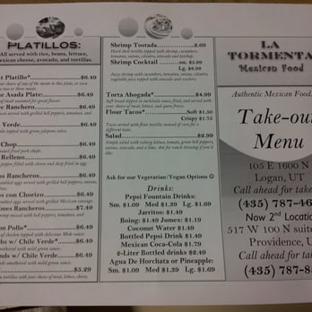 La Tormenta Restaurant - Paper menu 2 - Mexican Near Me - Logan, Utah
