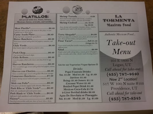 Menu photo 3 La Tormenta Restaurant Logan, UT